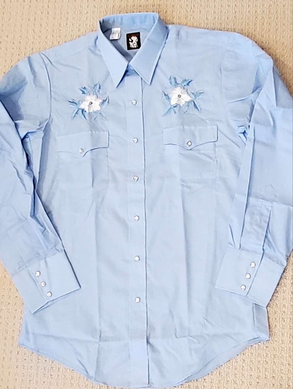 Karman Vintage NEW Baby Blue Western Snap Down Embroidered Shirt, Mn's 16-35